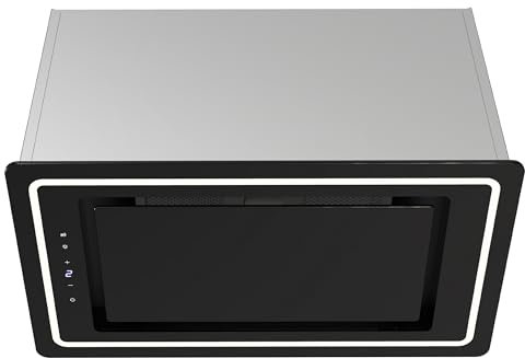 FIREGAS Hotte Aspirante Encastrable 52cm - 9 Vitesses - 450 m³/h - Éclairage LED - Mode Evacuation ou Recyclage - Filtre Charbon Inclus - Design Noir Élégant, Discrète et Performante