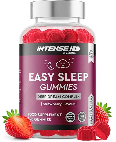 INTENSE Wellness 90 Extra Strength Easy Sleep Gummies – Sugar Free Natural Non-GMO Vegan Herbal Sleep Support with Ashwagandha and Chamomile, Chewable Strawberry Flavored Sleep Aid for Relaxation