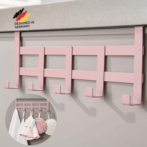 DEKAZIA® Türgarderobe Rosa zum Einhängen - Bunte Türhakenleiste für Kinderzimmer, Garderobenhaken & Kleiderhaken - Praktischer Türhänger & Hakenleiste