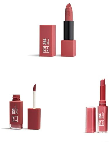 3INA MAKEUP - The Lipstick 254 + The Longwear Lipstick 254 + The Color Lip Glow 254 - Rose Foncé Nu - Rouge à Lèvres avec Vitamin E + Acide Hyaluronique + Beurre de Karité - Vegan - Cruelty Free