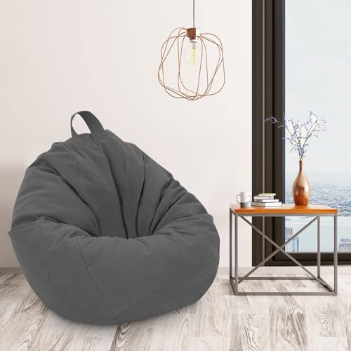 CROWNSHOP Bean Bag Chair Cover, 110x90cm Lazy Beanbag Chair Without Filling, Bean Bags Cover for adult Outdoor and Indoor Relaxation, Lounge Chair, Bedroom Cushion (dark gray)