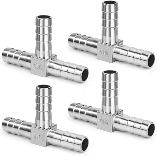 Conector de Manguera en Forma de T 3 Vías, 15mm Pieza en T Conectores de Púas de Acero Inoxidable 304 Boquilla Accesorios para Aire, Gas, Agua (4 Pieza)