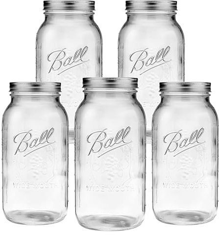 Ball - 64oz Wide Mouth Jars with Lids & Bands 5 Pack Jars | Half Gallon Large Glass Mason Jar for Food Storage with airtight Lid, 0.5 Gallon Glass Jar with Lid and Bands, Set of 5
