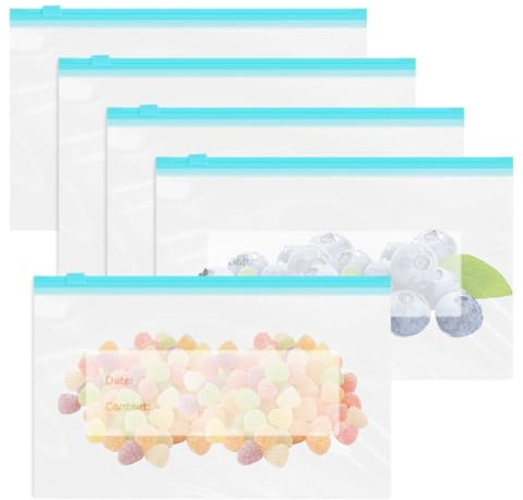 60 Pezzi Sacchetti Freezer Riutilizzabili,1L,23 × 14 × 4 cm Sacchetti per Congelatore per Alimenti Senza BPA,Sacchetto Congelatore con Zip con Fondo Espandibile per Frutta,Verdura,Carne,Cereali,Snack