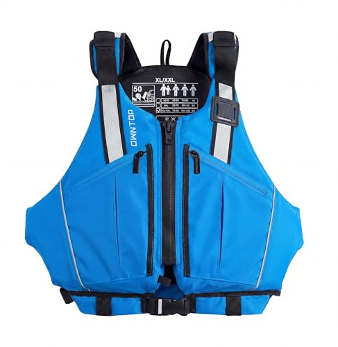 Owntop Ayuda a la Flotabilidad para Adultos – Chaleco Flotante Ajustable con Bolsillos Grandes, Cintas Reflectantes y Aberturas amplias | Chaleco de Natación para Kayak, Pesca (Azul,M-L)