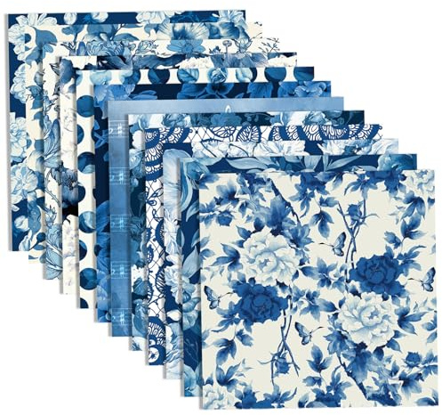Artisanat en papier, papier de scrapbooking 12 x 12, 24 feuilles de scrapbooking aquarelle bleue, cartonné décoratif double face pour bricolage, fabrication cartes, journal d'art, scrapbook