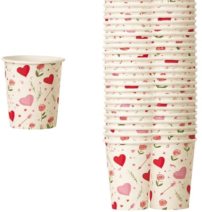 Biovira - Vasos de café de 80 ml, 100 unidades de papel biodegradable, resistentes y antipérdidas, perfectos para espresso, bar, oficina y kit de café - Edición San Valentín