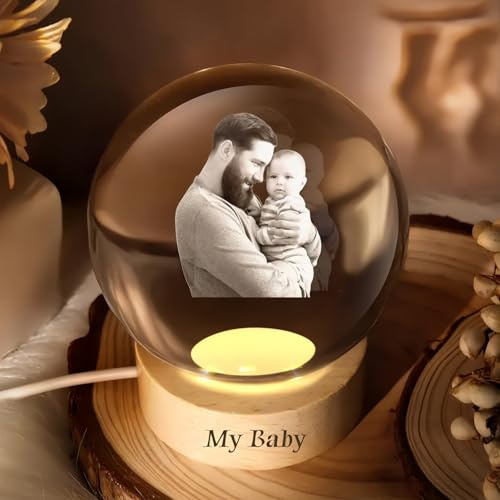 ZZTINGC Bola De Cristal Con Foto De Bebé Personalizada E Iluminación, Luz Nocturna Con Foto Y Texto Grabados En 3D, Regalo Personalizado Para Baby Shower(6cm)
