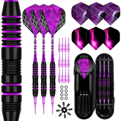 Lavishio Soft Tip Darts Set - Darts Plastic Tip Sets,3 Aluminum Shaft Professional Darts Plastic Tip Sets 2BA Replacement Tips Professional Soft Darts,Plastic Darts for Electronic Dart Board (Purple)