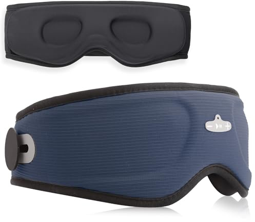 VINTEAM Antifaz para Dormir 3D con Auriculares Máscara de Sueño con Altavoces Ajustables y Batería Recargable Integrada para Viajes Meditación y Relajación-Azul Grisáceo