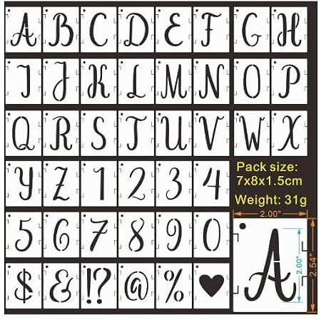 42 Pcs Letter Stencils Large Stencils for Crafts Reusable, 2 Inch Plastic Stencil Letters and Numbers for Painting on Wood, Wall, Fabric, Rock, Chalkboard, DIY Art Projects