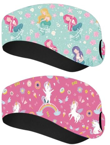 2 Pièces Bandeau Natation, Sirène Bandeau Piscine Oreille Fille en Néoprène, Bandeau Piscine Enfant Antidérapant Qui ne Tombera Pas Facilement, pour Natation, Surf, Plongée