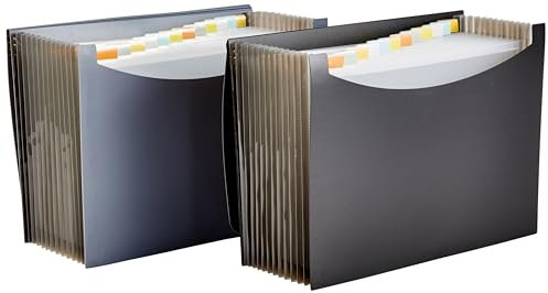 Amazon Basics Lot de 2 porte-documents type trieurs à soufflets Format lettre (A4), Gris,Noir