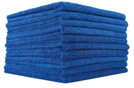The Rag Company - Edgeless 365 Microfiber Towels (10-Pack) Premium 70/30 Blend, Professional Polishing, Wax Removal, Auto Detailing, 365gsm, 16in x 16n, Royal Blue