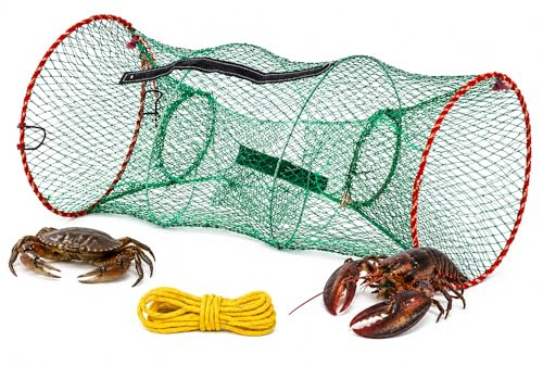 Fineway Collapsible Crabbing Net - Durable Mesh Crab Nets for Crabbing, Fish Trap Basket Net For Catching Crab, Prawn, Shrimp, Lobster Pot, EEL, Crayfish Trap UK with Zipped Access, Bait Pocket