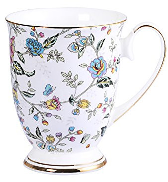 AWHOME Royal Bone China Coffee Mug Assorted Colors Tea Cup 11 oz (1, Flowers)