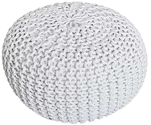 kreatives Wohnen Pouf Ø 55 cm Strickhocker Sitzpouf Bodenkissen Grobstrick-Optik extrahoch Höhe 37 cm weiß