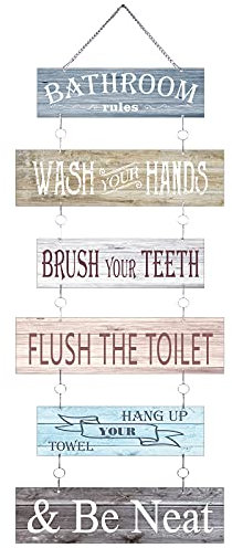 Bathroom Rules Signs Bathroom Wall Decor 6 Pcs Wooden Wall Decor 24 x 11 Inches Toilet Hanging Decoration Farmhouse Toilet Signs(Colorful)