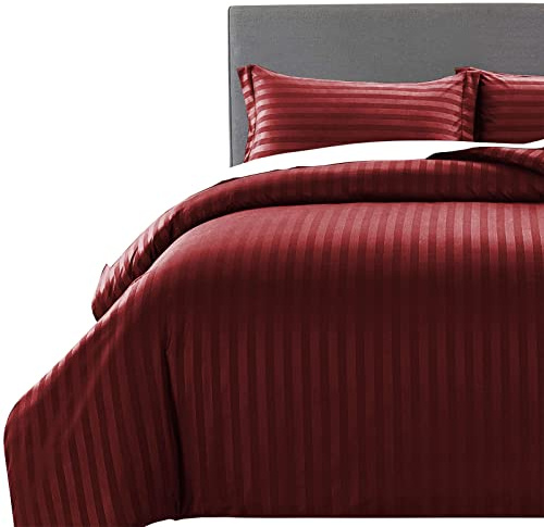 MOONLIGHT20015, set copripiumino super king size – Set di biancheria da letto morbida super king – a righe bordeaux