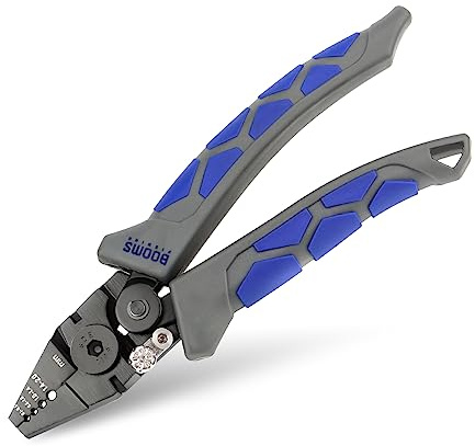 Booms Fishing CP4 Wire Crimping Tool with Cutter, Effort-saving Fishing Crimping Pliers, High Carbon Steel Fishing Plier Wire Rope Leader Crimper Tool, 7 inch Crimpers Swager with Ergonomic Handle