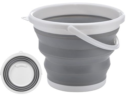 NEEZ Secchio Pieghevole in Silicone – Secchio da 10L con Manici – Secchio Compatto per Campeggio, Lavanderia, Pulizia Vetri & Esterni (Grigio)