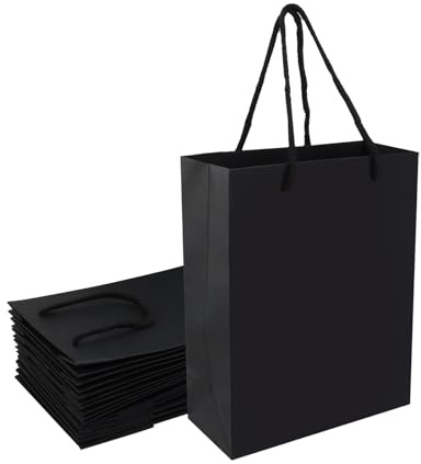 ASelected 20Pcs black gift bag 15X7X20Cm Black Paper Gift Bags with Handles Can Be Reused For Birthday Wedding Shopping Parties