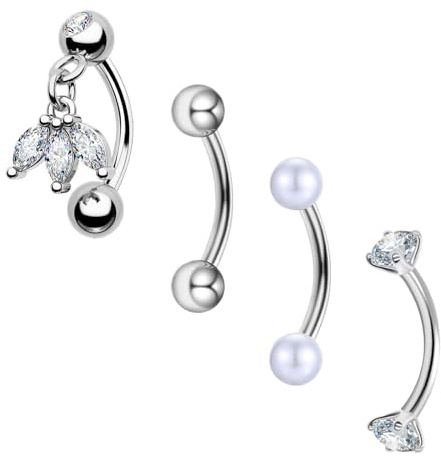 Besyvvin 16G Piercing para Ceja, Rook, Labio, Daith, Helix, Barra Curva 8mm Acero Inoxidable Piercing Banana para Cejas Plata 4 Piezas