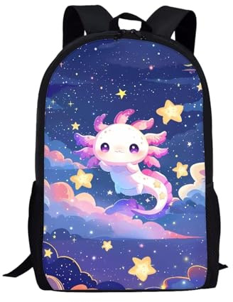 Suhoaziia Axolotl Stars Girls Backpacks for Elementary Primary Middle High School Lightweight Sturdy Students Knapsack Laptop Bag Camping Dayback for Women