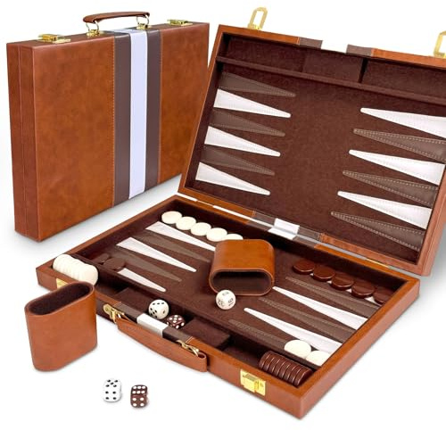 Lohofrnny Set Backgammon, Set di Backgammon Classico per 2 Giocatori, Gioco di Strategia da Viaggio Portatile (18 pollici, Marrone)