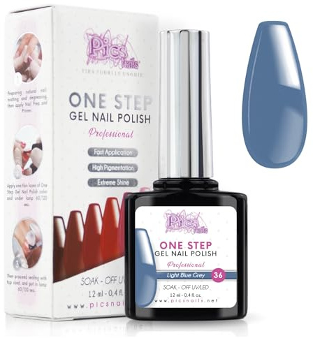 One Step Gellack Nagellack UV/LED One Step 12 ml - Hellblaugrau - Gellack Glänzende Nägel Mit oder Ohne Basis und Top Coat