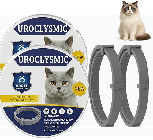UroClysmic 2er Set Katzenhalsbänder mit Natürlichen Ätherischen Ölen, Wasserdicht und Verstellbar, 16 Monate Schutz – Sicheres und Komfortables Katzenhalsband für Katzen ab 7 Wochen