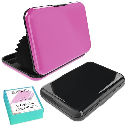 Didarenba Tarjetero Hombre Mujer Tarjetas credito 2 Piezas Aluminio con Sistema RFID Bloqueo Protector de Tarjetas Anti fraude Anti contactless Gran Capacidad Negro y Rosa