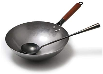 Kinesisk traditionell järnwok, handgjord stor wok med trähandtag, non-stick wok, gasspis, kök köksredskap