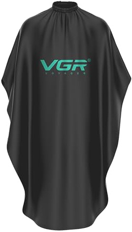 VGR Capa de peluquería profesional, corte de pelo impermeable para hombres con cuello elástico ajustable, accesorios de peluquería unisex, material de nailon, para el hogar y el salón, color negro