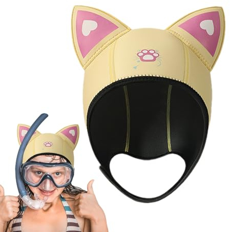 da immersione - con orecchie di gatto da 3 mm, cuffia da nuoto in neoprene, attrezzatura termica per snorkeling | Cappello da sub elasticizzato per donne bambini Serate di allenamento s
