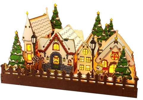 Trä julby upplyst scen, DIY LED-julprydnad med typ C-gränssnitt, varm och festlig heminredning för vardagsrum, öppen spis och bord, dekorativ