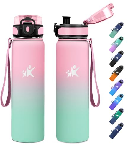Botella Termica 1L, sin BPA, Botella Agua Acero Inoxidable, Botella de Agua a Prueba de Fugas, Termo Agua para Escuela, Oficina, Gimnasio