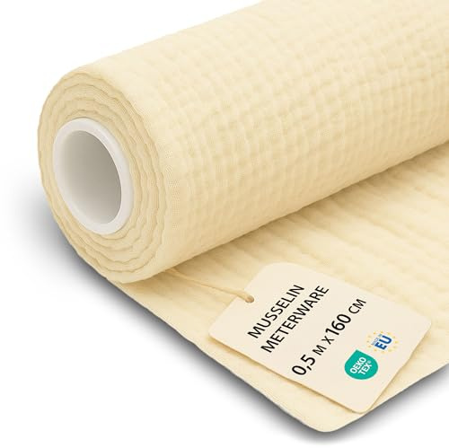 Tyg Metervara Muslin Bomull 0,5 M x 160 cm Lätt Sytyg – Mjukt Andningsaktivt för Filt Bordslöpare Sommarklänning Baby Accessoarer Luftigt Skönt med Oeko Tex Ljusbeige