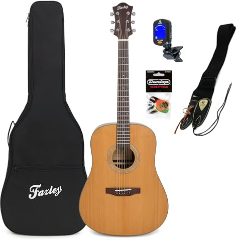 Fazley Delora Acoustic Western Guitar - Dreadnought Lime Solid Torrefied Spruce Top - Rosewood Back Sides - Bone Nut - Professional Gig Bag