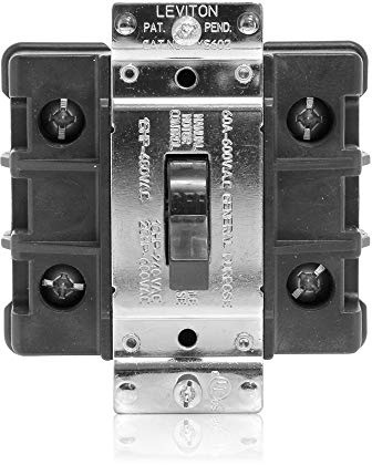 Leviton 60 Amp, 600 Volt, 2-Pole, Single-Phase Single Throw AC Manual Motor Controller, MS602-FW, Black