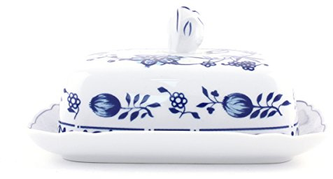 Eschenbach Porzellan Group Romantika Zwiebelmuster Butterdose eckig mit Knopf 250 g, Porzellan, 1 x 1 x 1 cm