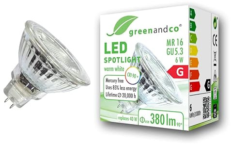 greenandco CRI 90+ MR16 GU5.3 LED Spot | 6W 380 lm | 3000K warmweiß | 36° | 12V AC/DC | nicht dimmbar