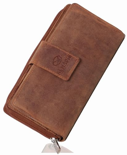 RFID Damen Leder Geldbörse Braun Vintage mit 26 Kartenfächer - MILA Große Damen Portemonnaie 7 Einsteckfächer, 4 Geldscheinfächer, Geschenkbox - Leder Geldbeutel Ledergeldbörse Braun (MILA vintage)