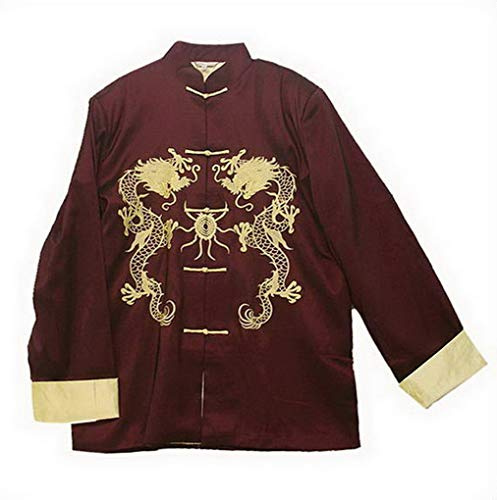 THY COLLECTIBLES Traditional Chinese Embroidered Silk Kung-Fu Tang Jacket Coat Tai Chi Uniform Double Dragon (Red, Asian XXXL = US XXL)