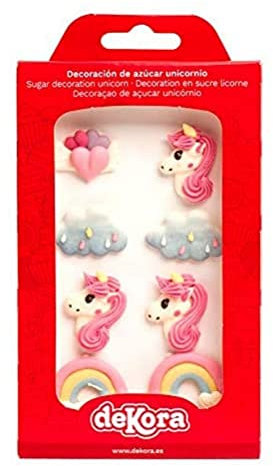 Dekora - Decoration Cupcake Comestible | Decoration Gateau Comestible avec la Forme des Licornes, Nuages et Coeurs - Pack de 8 Figurines comestibles, Taille Unique
