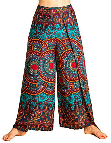 PANASIAM Sunshine Pantalon Jupe-Culotte pour Femmes - Motif Mandala - Pantalon de pêcheur thaïlandais Palazzo Pantalon Portefeuille avec Jambe Large