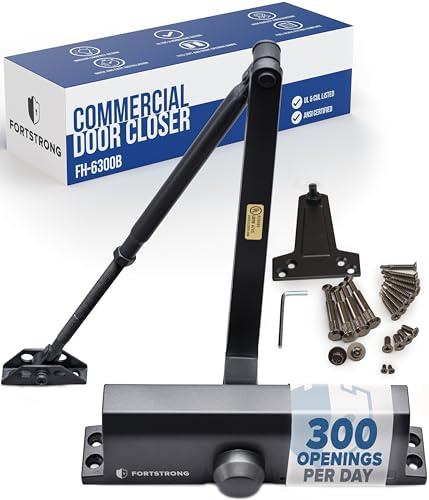 Commercial Door Closer Heavy Duty (Black) - Automatic Door Closer for Commercial Use - Grade 1 Auto Hydraulic Spring Hinge - FS-6300 UL & ADA ANSI A156.4 Grade 1 Door Closers Closure Soft Closing Arm