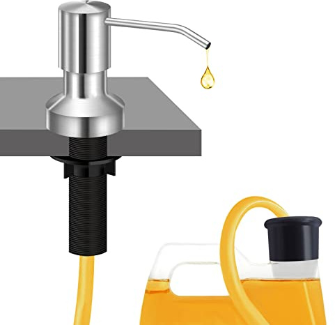 Sink Soap Dispenser for Kitchen Sink, Countertop Built in Sink Soap Dispenser with 47”Extension Tube kit, No Need to Fill The Little Bottle Again (Brushed Nickel)