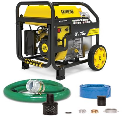 Champion Power Equipment - Portable Trash Water Pump with Hose Kit (7.5cm/3 Inlet) - 1,000L per Minute, 11.5L Petrol 223CC Engine, Wheel Kit & Foldable Handle, Clean or Dirty Water, Pools & Floods