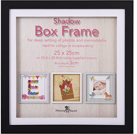 Pfennig N Squid Ltd Black Grey or White Shadow Box Frame Deep 3D Box Display Picture Frames 5 Sizes (Black, 25x25cm)